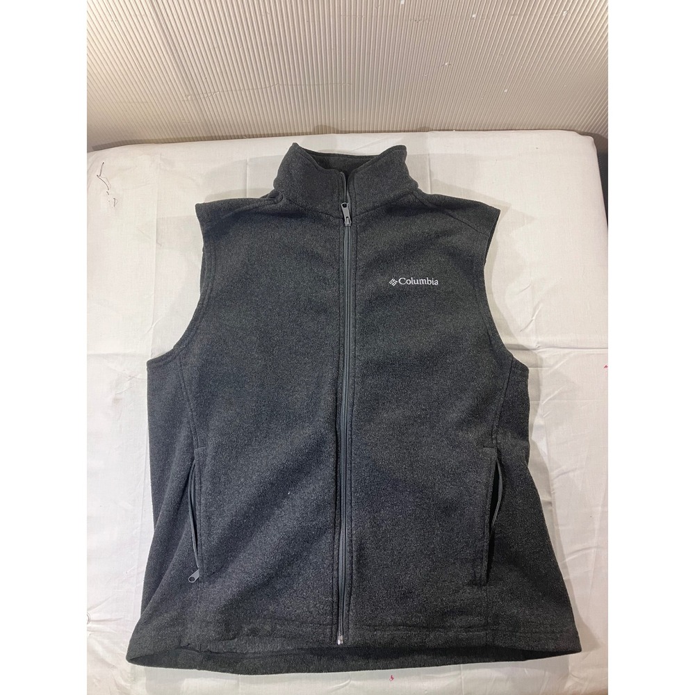 Columbia Mens Fleece Vest Gray Full Zip Pockets Sleeveless Jacket L
